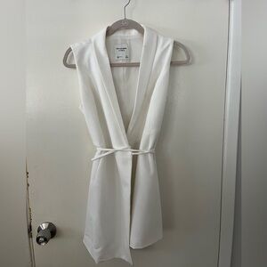 Abercrombie & Fitch White Sleeveless Wrap Dress with Shawl Collar